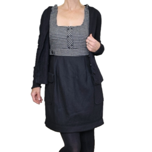 Mini dress Wool Blend patterned Black grey white color Size M LARCHY NWT